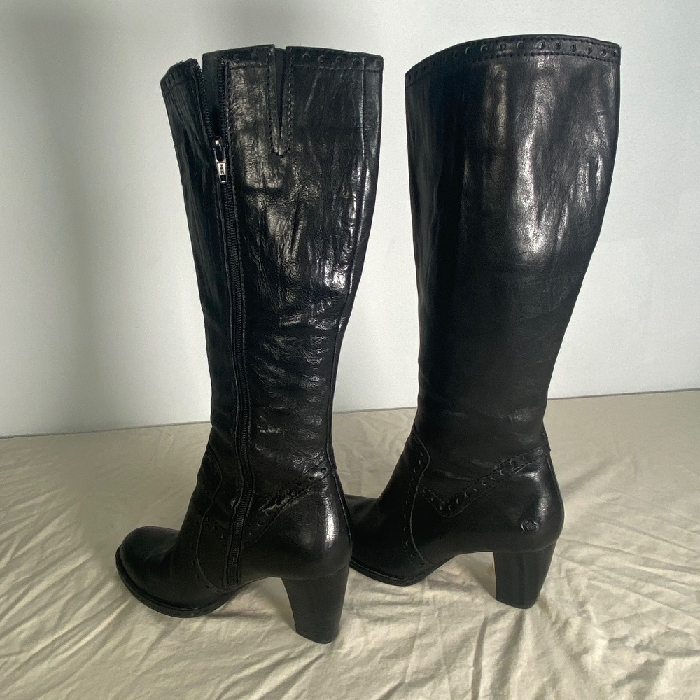 🍁 Born Tatiana SHINY Black Leather Zipper Women's Boots - Size 8